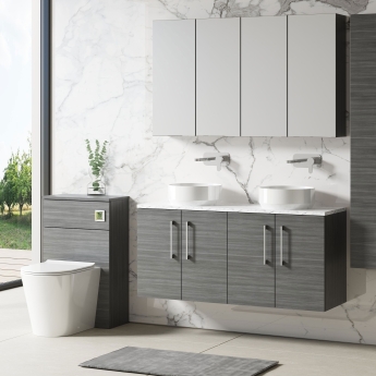 Nuie Arno Wall Hung 4-Door Vanity Unit with Carrera Marble Worktop 1200mm Wide - Anthracite Woodgrain | Product Image