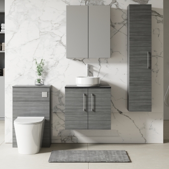 Nuie Arno Wall Hung 2-Door Vanity Unit with Sparkling Black Worktop 600mm Wide - Anthracite Woodgrain