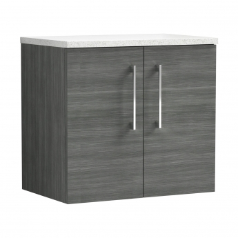 Nuie Arno Wall Hung 2-Door Vanity Unit with Sparkling White Worktop 600mm Wide - Anthracite Woodgrain