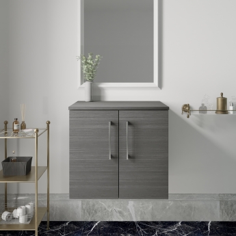 Arno Woodgrain 600mm 2-Door Wall Hung Vanity Unit with Countertop