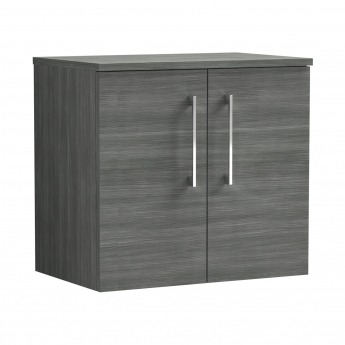 Nuie Arno Wall Hung 2-Door Vanity Unit with Worktop 600mm Wide - Anthracite Woodgrain
