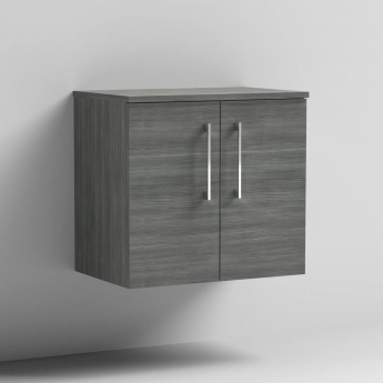 Arno Woodgrain 600mm 2-Door Wall Hung Vanity Unit with Countertop
