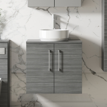Arno Woodgrain 600mm 2-Door Wall Hung Vanity Unit with Countertop