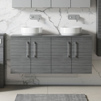 Nuie Arno Wall Hung 4-Door Vanity Unit with Worktop 1200mm Wide - Anthracite Woodgrain | Product Image