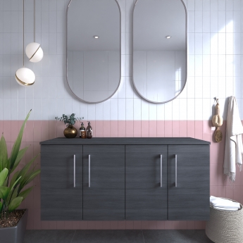 Nuie Arno Wall Hung 4-Door Vanity Unit with Worktop 1200mm Wide - Anthracite Woodgrain