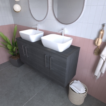 Nuie Arno Wall Hung 4-Door Vanity Unit with Worktop 1200mm Wide - Black Woodgrain