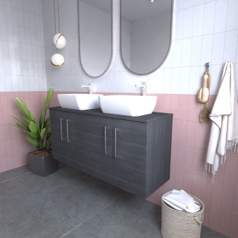 Nuie Arno Wall Hung 4-Door Vanity Unit with Worktop 1200mm Wide - Black Woodgrain