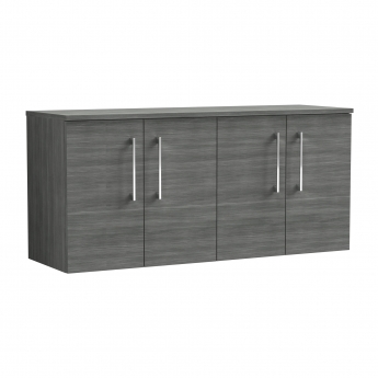 Nuie Arno Wall Hung 4-Door Vanity Unit with Worktop 1200mm Wide - Anthracite Woodgrain