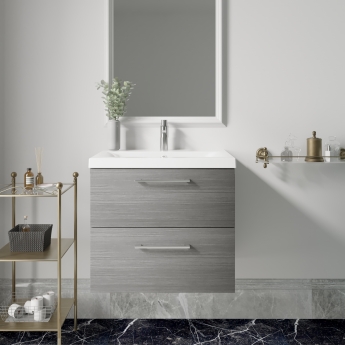 Nuie Arno Wall Hung 2-Drawer Vanity Unit with Basin-1 600mm Wide - Anthracite Woodgrain