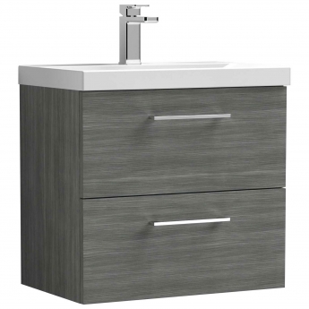 Nuie Arno Wall Hung 2-Drawer Vanity Unit with Basin-1 600mm Wide - Anthracite Woodgrain