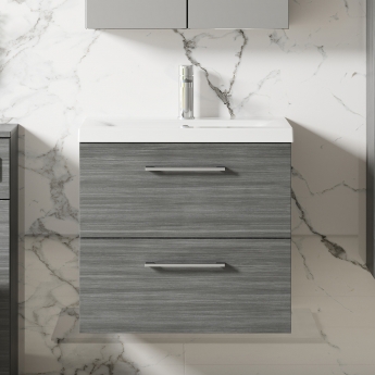 Nuie Arno Wall Hung 2-Drawer Vanity Unit with Basin-3 600mm Wide - Anthracite Woodgrain