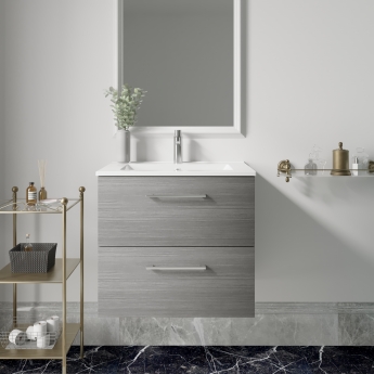 Arno Woodgrain 600mm 2-Drawer Wall Hung Vanity Unit