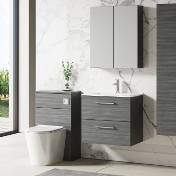 Nuie Arno Wall Hung 2-Drawer Vanity Unit with Basin-2 600mm Wide - Anthracite Woodgrain