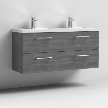 Arno Twin Woodgrain 1200mm 4-Drawer Wall Hung Vanity Unit
