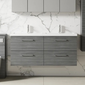 Arno Twin Woodgrain 1200mm 4-Drawer Wall Hung Vanity Unit