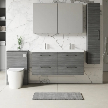 Nuie Arno Wall Hung 4-Drawer Vanity Unit with Double Ceramic Basin 1200mm Wide - Anthracite Woodgrain