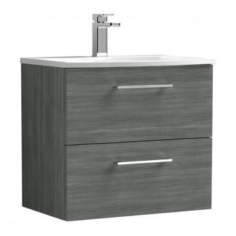 Nuie Arno Wall Hung 2-Drawer Vanity Unit with Basin-4 600mm Wide - Anthracite Woodgrain