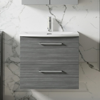Nuie Arno Wall Hung 2-Drawer Vanity Unit with Basin-4 600mm Wide - Anthracite Woodgrain