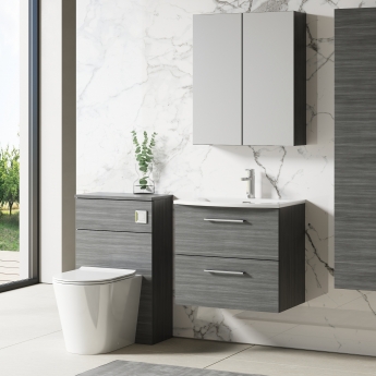 Nuie Arno Wall Hung 2-Drawer Vanity Unit with Basin-4 600mm Wide - Anthracite Woodgrain