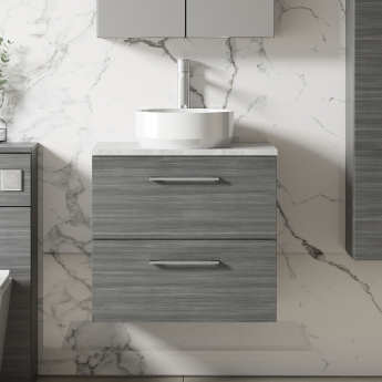 Arno Woodgrain 600mm 2-Drawer Wall Hung Vanity Unit with Countertop | Product Image