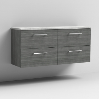 Nuie Arno Wall Hung 4-Drawer Vanity Unit with Bellato Grey Worktop 1200mm Wide - Anthracite Woodgrain | Product Image