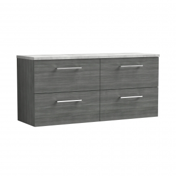 Nuie Arno Wall Hung 4-Drawer Vanity Unit with Bellato Grey Worktop 1200mm Wide - Anthracite Woodgrain | Product Image