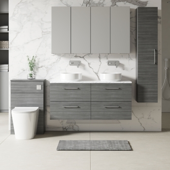 Nuie Arno Wall Hung 4-Drawer Vanity Unit with Carrera Marble Worktop 1200mm Wide - Anthracite Woodgrain | Product Image