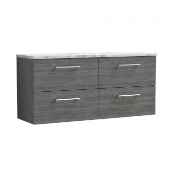Nuie Arno Wall Hung 4-Drawer Vanity Unit with Carrera Marble Worktop 1200mm Wide - Anthracite Woodgrain | Product Image