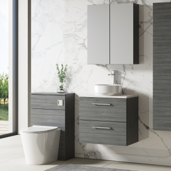Nuie Arno Wall Hung 2-Drawer Vanity Unit with Sparkling White Worktop 600mm Wide - Anthracite Woodgrain