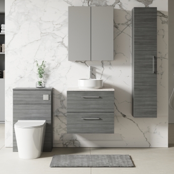 Nuie Arno Wall Hung 2-Drawer Vanity Unit with Sparkling White Worktop 600mm Wide - Anthracite Woodgrain