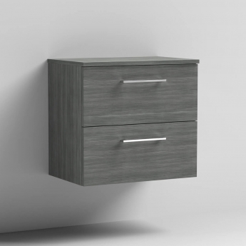 Arno Woodgrain 600mm 2-Drawer Wall Hung Vanity Unit with Countertop