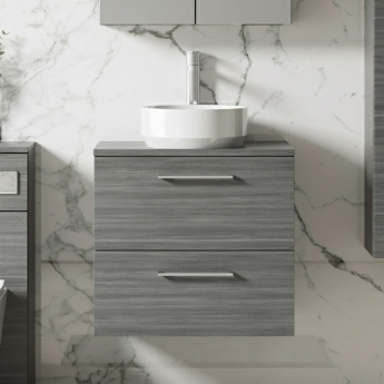 Arno Woodgrain 600mm 2-Drawer Wall Hung Vanity Unit with Countertop