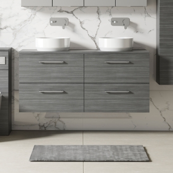 Arno Woodgrain Twin 1200mm 4-Drawer Wall Hung Vanity Unit with Countertop | Product Image