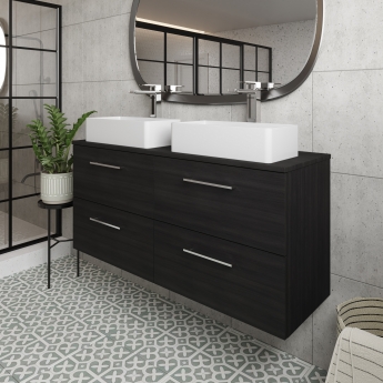 Arno Woodgrain Twin 1200mm 4-Drawer Wall Hung Vanity Unit with Countertop