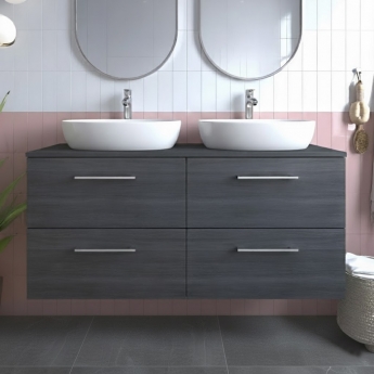 Arno Woodgrain Twin 1200mm 4-Drawer Wall Hung Vanity Unit with Countertop