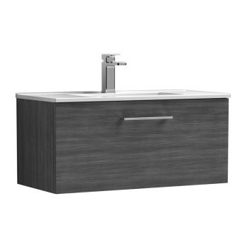Nuie Arno Wall Hung 1-Drawer Vanity Unit with Basin-2 800mm Wide - Anthracite Woodgrain