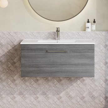 Nuie Arno Wall Hung 1-Drawer Vanity Unit with Basin-2 800mm Wide - Anthracite Woodgrain