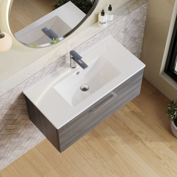 Nuie Arno Wall Hung 1-Drawer Vanity Unit with Basin-2 800mm Wide - Anthracite Woodgrain | Product Image