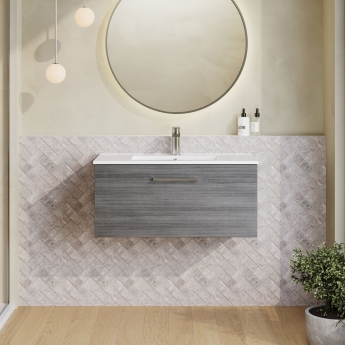 Nuie Arno Wall Hung 1-Drawer Vanity Unit with Basin-2 800mm Wide - Anthracite Woodgrain | Product Image