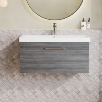Nuie Arno Wall Hung 1-Drawer Vanity Unit with Basin-3 800mm Wide - Anthracite Woodgrain
