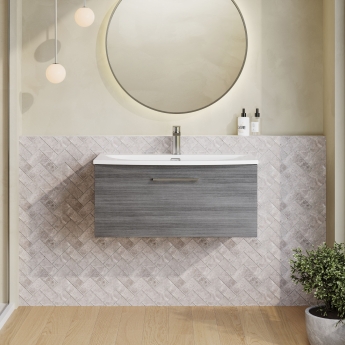 Nuie Arno Wall Hung 1-Drawer Vanity Unit with Basin-4 800mm Wide - Anthracite Woodgrain | Product Image