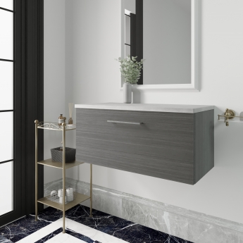 Nuie Arno Wall Hung 1-Drawer Vanity Unit with Bellato Grey Worktop 800mm Wide - Anthracite Woodgrain