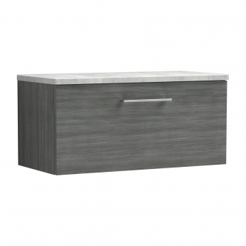 Nuie Arno Wall Hung 1-Drawer Vanity Unit with Bellato Grey Worktop 800mm Wide - Anthracite Woodgrain