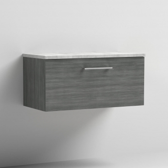 Nuie Arno Wall Hung 1-Drawer Vanity Unit with Bellato Grey Worktop 800mm Wide - Anthracite Woodgrain