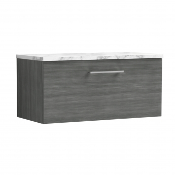 Nuie Arno Wall Hung 1-Drawer Vanity Unit with Carrera Marble Worktop 800mm Wide - Anthracite Woodgrain | Product Image