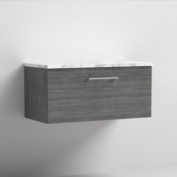 Nuie Arno Wall Hung 1-Drawer Vanity Unit with Carrera Marble Worktop 800mm Wide - Anthracite Woodgrain | Product Image