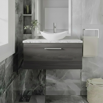 Nuie Arno Wall Hung 1-Drawer Vanity Unit with Carrera Marble Worktop 800mm Wide - Anthracite Woodgrain | Product Image