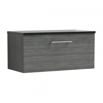 Nuie Arno Wall Hung 1-Drawer Vanity Unit with Sparkling Black Worktop 800mm Wide - Anthracite Woodgrain