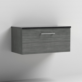 Nuie Arno Wall Hung 1-Drawer Vanity Unit with Sparkling Black Worktop 800mm Wide - Anthracite Woodgrain