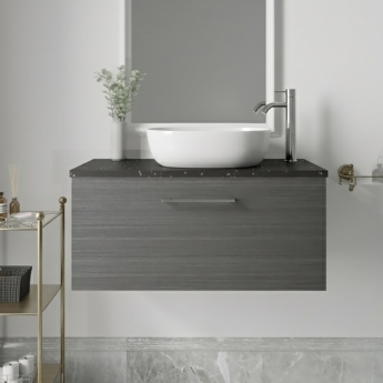 Nuie Arno Wall Hung 1-Drawer Vanity Unit with Sparkling Black Worktop 800mm Wide - Anthracite Woodgrain